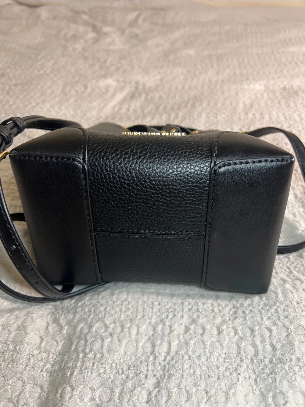 Michael Kors Black Pebbled Leather Drawstring Bucket Crossbody